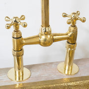 Unlacquered Brass Bridge Kitchen Faucet with Side Sprayer