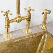 Unlacquered Brass Bridge Kitchen Faucet with Side Sprayer
