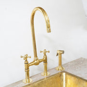 Unlacquered Brass Bridge Kitchen Faucet with Side Sprayer