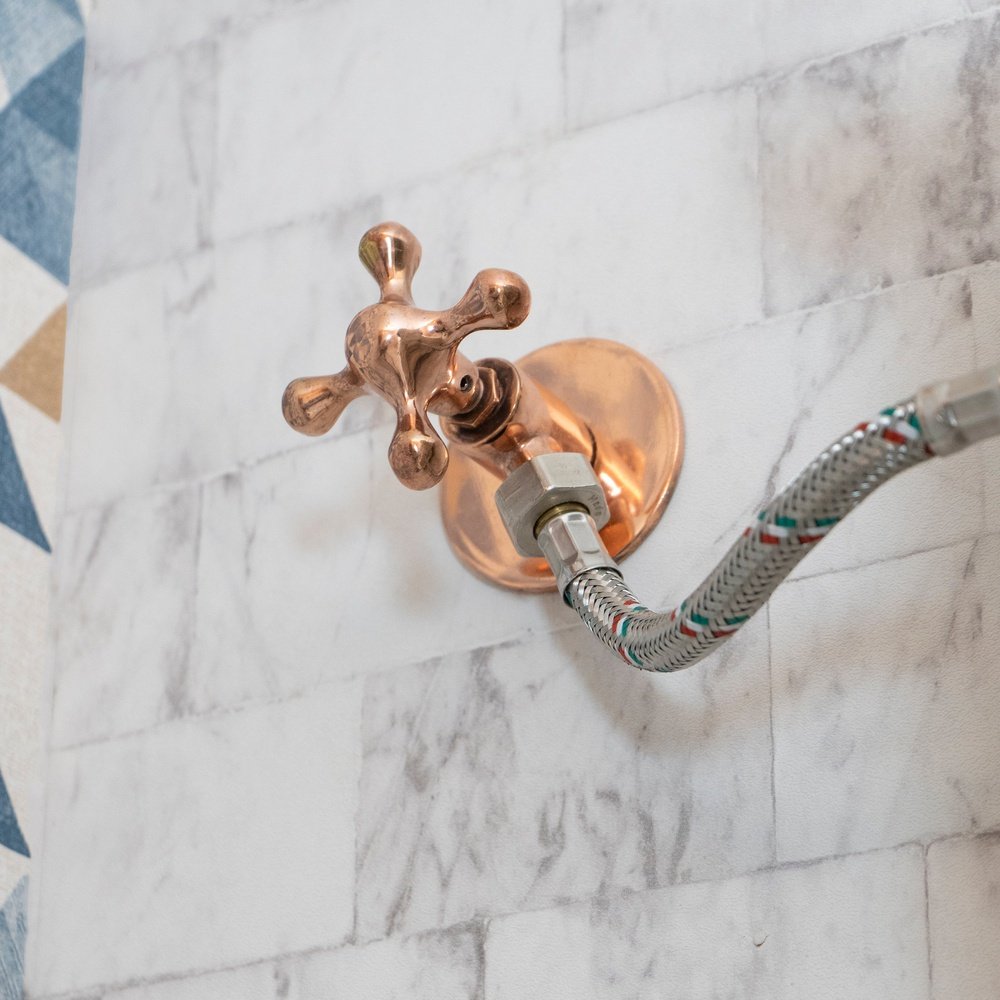 Victorian High-Level Toilet – Brass & German Silver Cistern – detail close-up