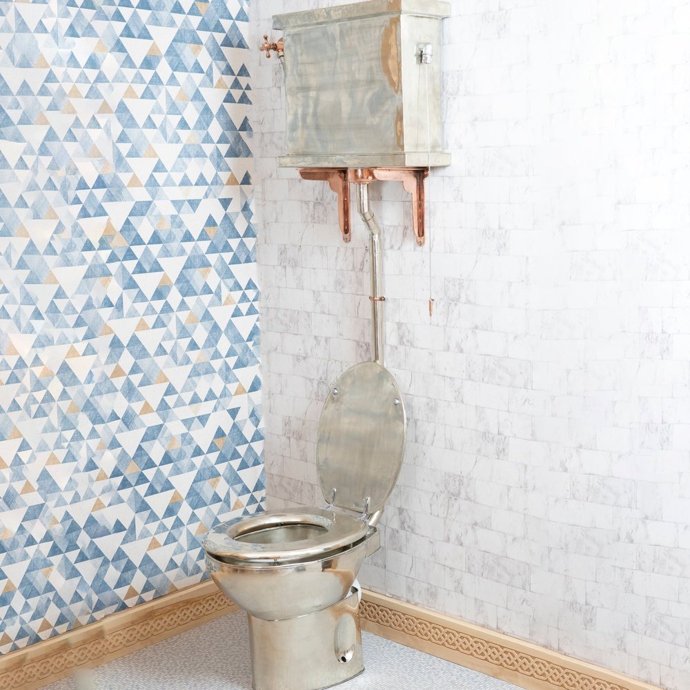 Victorian High-Level Toilet – Brass & German Silver Cistern