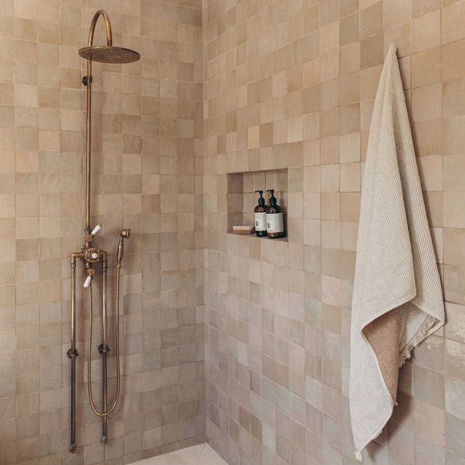Handcrafted Brass Exposed Thermostatic Shower System - close-up detail