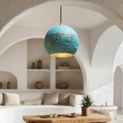 Turquoise Patina Brass Dome Pendant – Rustic Kitchen Fixture