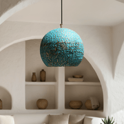 Turquoise Patina Brass Dome Pendant – Rustic Kitchen Fixture