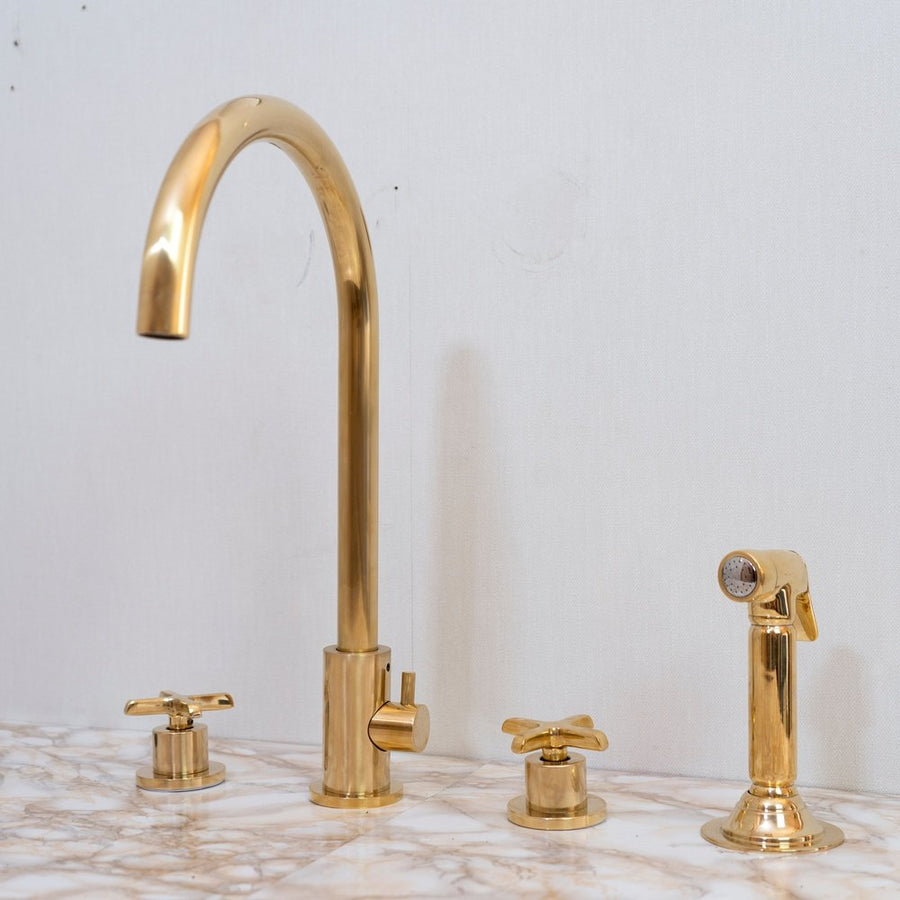 Unlacquered Brass 4-Hole Bathroom Faucet with Diverter
