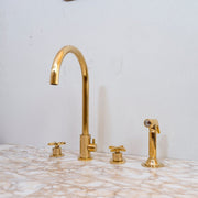 Unlacquered Brass 4-Hole Bathroom Faucet with Diverter
