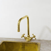 Unlacquered Brass Deck-Mounted Bathroom Faucet – Lever Handle