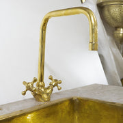Unlacquered Brass Deck-Mounted Bathroom Faucet – Lever Handle