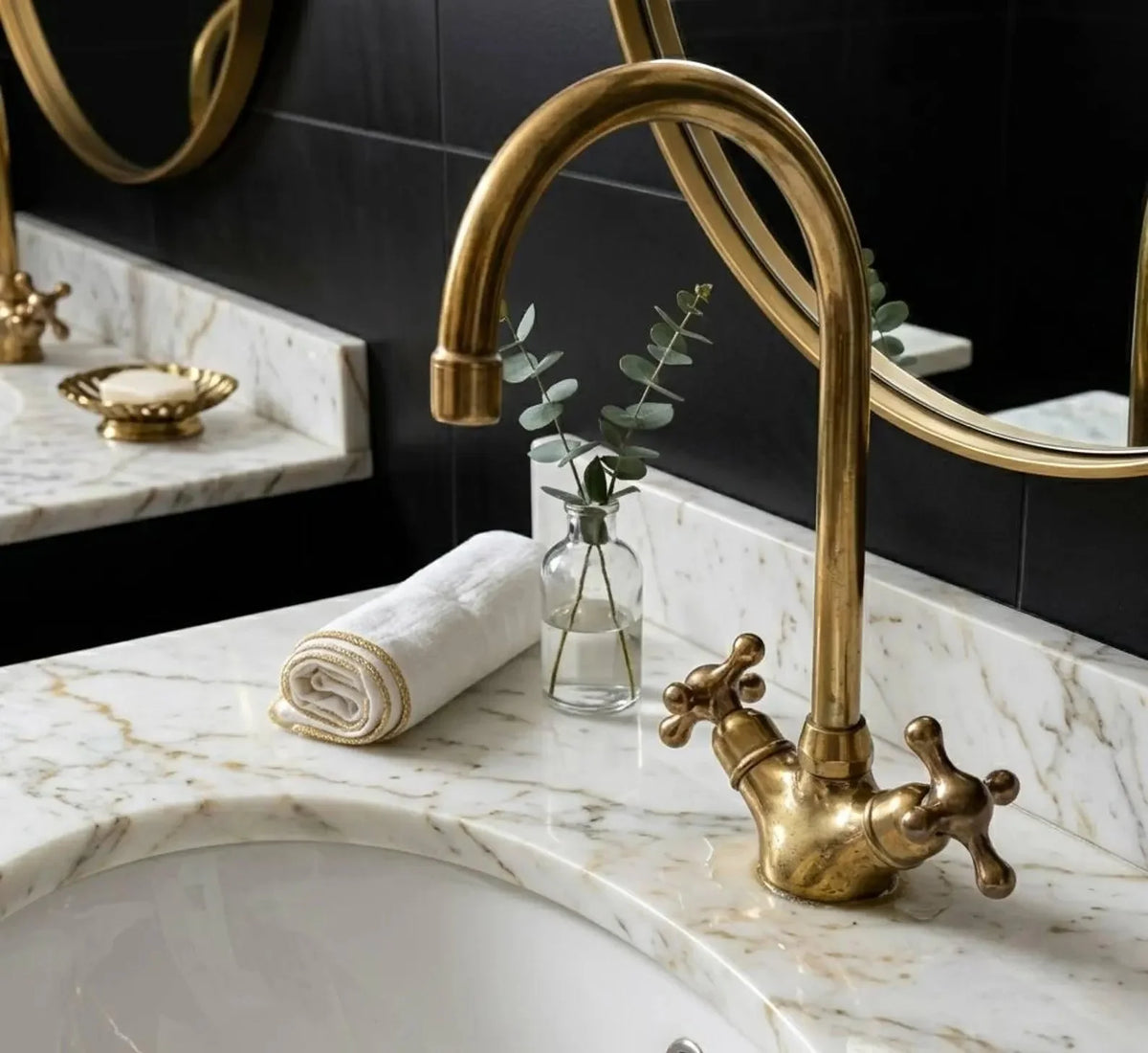 Unlacquered Brass Bathroom Faucet – Cross Handles