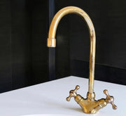 Unlacquered Solid Brass Kitchen Faucet – Cross Handles