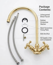 Unlacquered Solid Brass Kitchen Faucet – Cross Handles