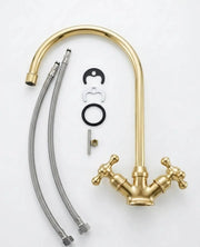 Unlacquered Solid Brass Kitchen Faucet – Cross Handles