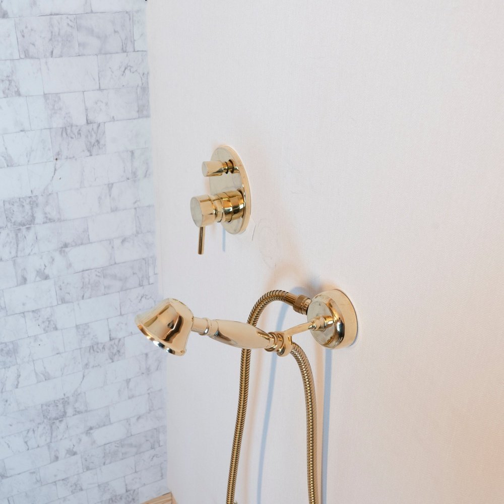 Unlacquered Brass Concealed Shower System - detail view