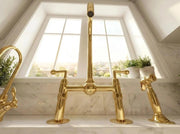 Unlacquered Brass Bridge Kitchen Faucet – 4-Piece Set
