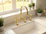 Unlacquered Brass Bridge Kitchen Faucet – 4-Piece Set