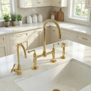 Unlacquered Brass Bridge Kitchen Faucet – Classic 4-Piece Set