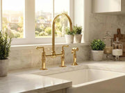 Unlacquered Brass Bridge Kitchen Faucet – 4-Piece Set
