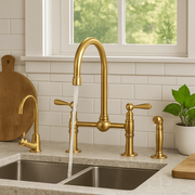 Unlacquered Brass Bridge Kitchen Faucet Set – 4-Piece with Sprayer