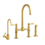 Unlacquered Brass Bridge Kitchen Faucet Set – 4-Piece with Sprayer