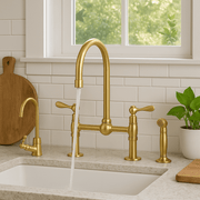 Unlacquered Brass Bridge Kitchen Faucet Set – 4-Piece with Sprayer