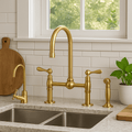 Unlacquered Brass Bridge Kitchen Faucet Set – 4-Piece with Sprayer