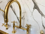 Unlacquered Brass Bridge Kitchen Faucet – Side Sprayer Set