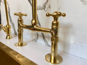 Unlacquered Brass Bridge Kitchen Faucet – Side Sprayer Set