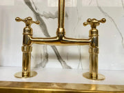 Unlacquered Brass Bridge Kitchen Faucet – Side Sprayer Set
