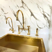 Unlacquered Brass Bridge Kitchen Faucet – Side Sprayer Set