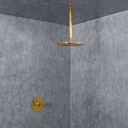 Solid Unlacquered Brass Ceiling-Mounted Shower Set