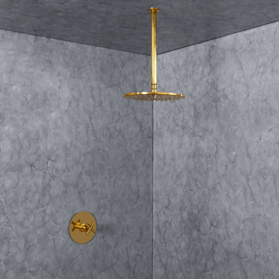 Solid Unlacquered Brass Ceiling-Mounted Shower Set