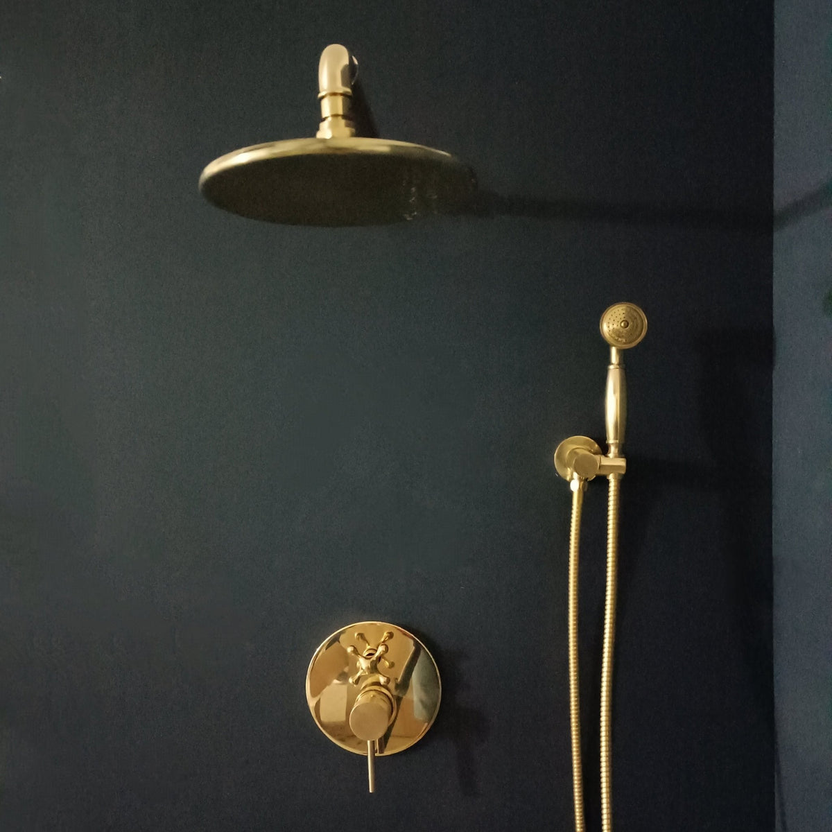 Unlacquered Brass Concealed Shower - Cross Handle - close-up detail