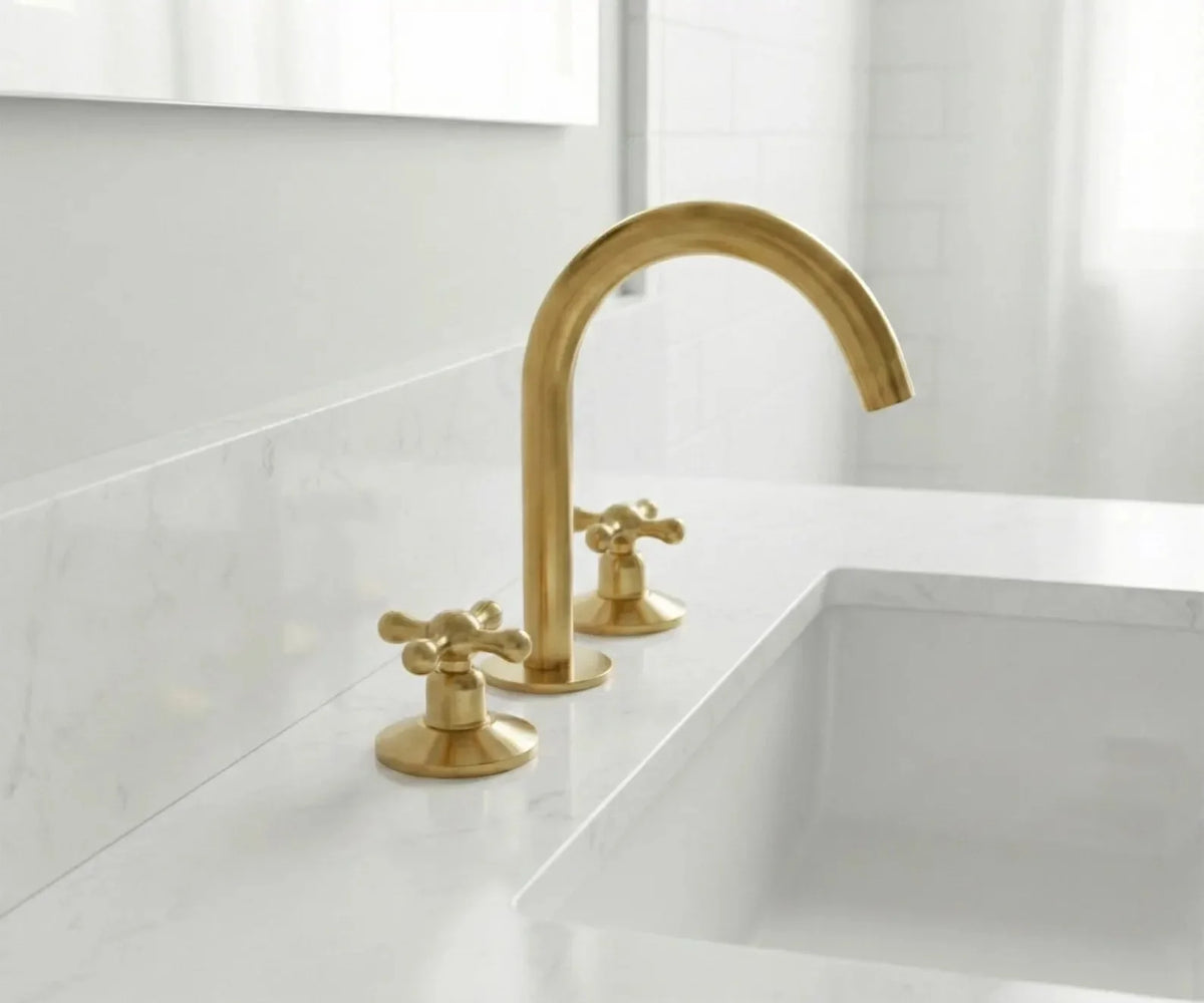 Unlacquered Brass Cross-Handle Bathroom Faucet – 3-Piece Set – main view