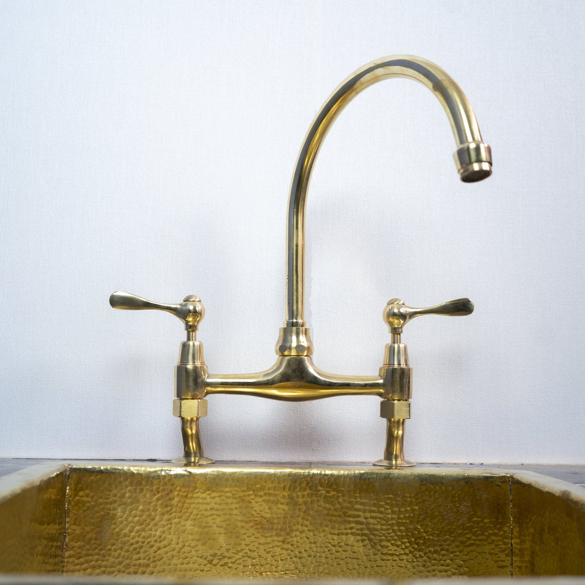 Unlacquered Brass Bridge Faucet - Curved Leg Design - close-up detail