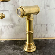 Unlacquered Brass Deck-Mount Kitchen Faucet – 3-Leg Column with Sidespray