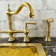Unlacquered Brass Deck-Mount Kitchen Faucet – 3-Leg Column with Sidespray