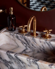 Unlacquered Brass Deck-Mounted Widespread Bathroom Faucet