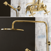 Unlacquered Brass Exposed Shower System – Round Head with Handheld