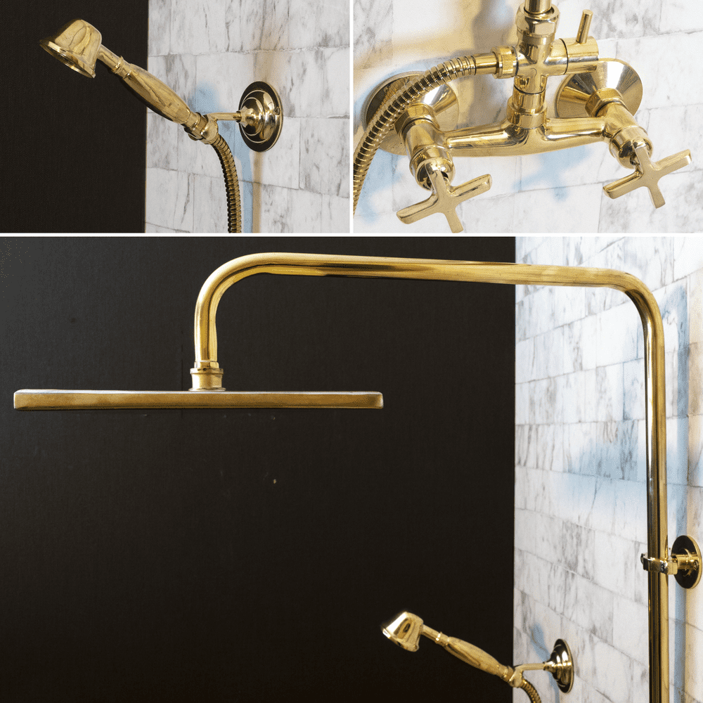 Unlacquered Brass Exposed Shower System – Square Head with Handheld
