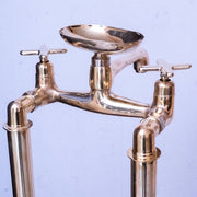 Unlacquered Brass Floor-Mount Tub Filler – Curved Column Spout