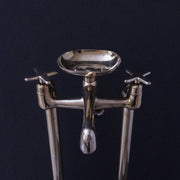 Unlacquered Brass Floor-Mount Tub Filler – Curved Column Spout