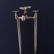 Unlacquered Brass Floor-Mount Tub Filler – Curved Column Spout
