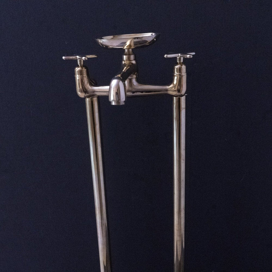Unlacquered Brass Floor-Mount Tub Filler – Curved Column Spout