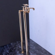 Unlacquered Brass Floor-Mount Tub Filler – Curved Column Spout