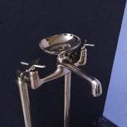 Unlacquered Brass Floor-Mount Tub Filler – Curved Column Spout