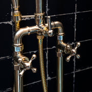 Unlacquered Brass Floor-Mounted Tub Filler – With Handshower
