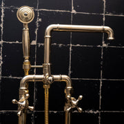 Unlacquered Brass Floor-Mounted Tub Filler – With Handshower