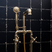 Unlacquered Brass Floor-Mounted Tub Filler – With Handshower