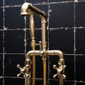 Unlacquered Brass Floor-Mounted Tub Filler – With Handshower