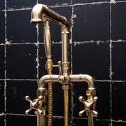 Unlacquered Brass Floor-Mounted Tub Filler – With Handshower